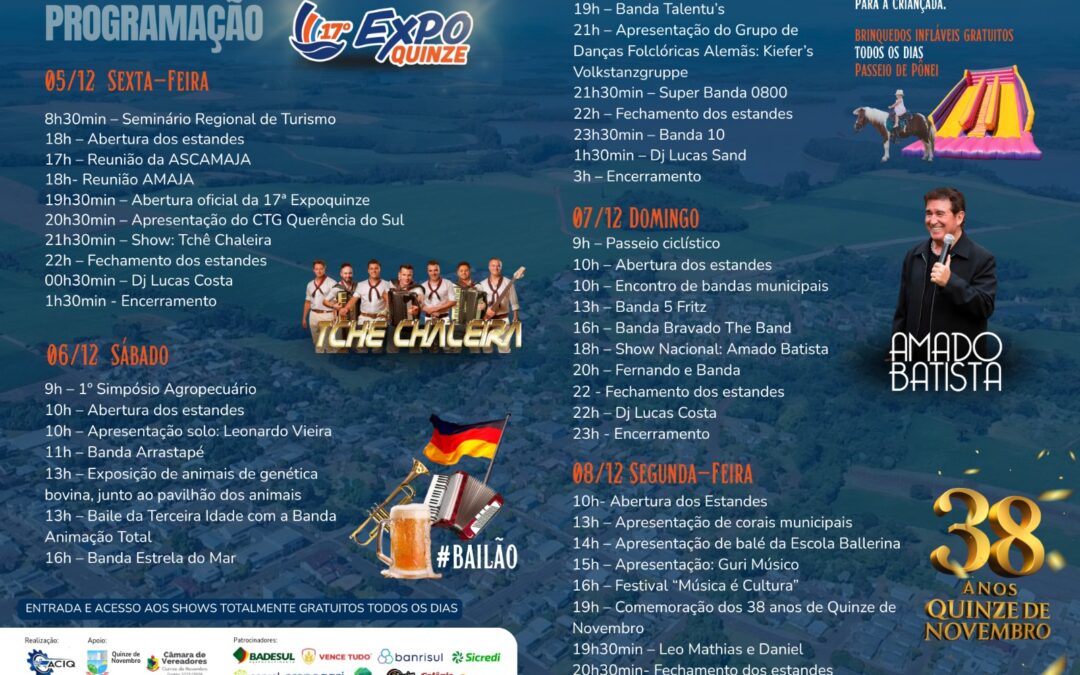 Faltam 11 dias para a 17ª ExpoQuinze: tudo pronto para receber visitantes de toda a região