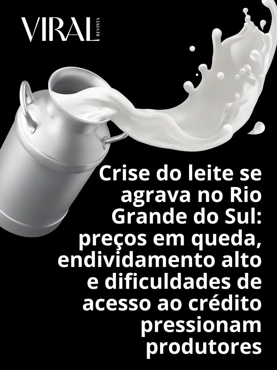 Crise do leite se agrava no Rio Grande do Sul: preços em queda, endividamento alto e dificuldades de acesso ao crédito pressionam produtores