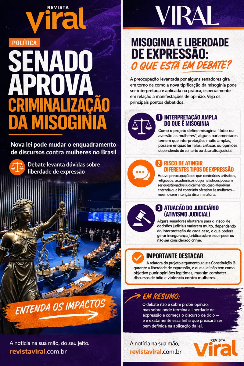 Senado aprova criminalização da misoginia e projeto segue para a Câmara