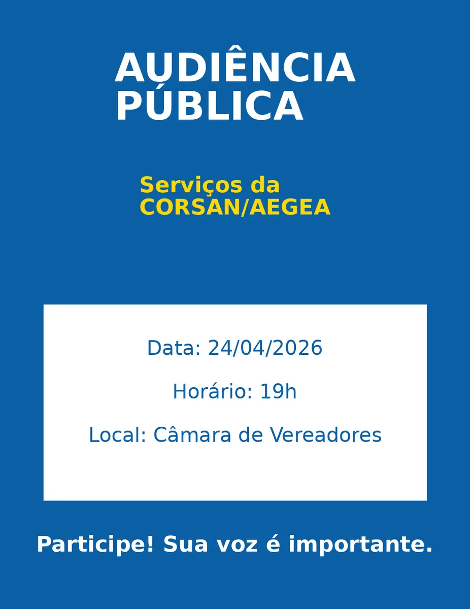 Audiência Pública vai debater serviços da Corsan/Aegea em Ibirubá